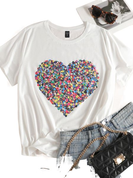 

plus heart print tee x4tb#, Black