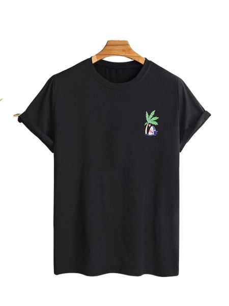 

men coconut tree & shark print tee g5o9#, White;black