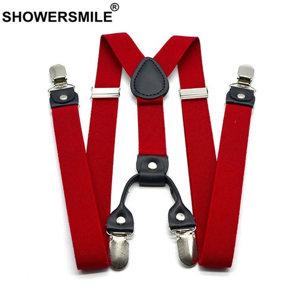 SHOWERSMILE Bretelle rosse da uomo classiche con cinturino a Y indietro 120 cm Bretelle casual retrò per pantaloni 4 clip Reggicalze elastiche maschili 220526