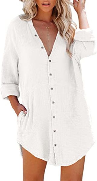 

& tees women's buttoned beach smock swimsuit bikini beach dress, White