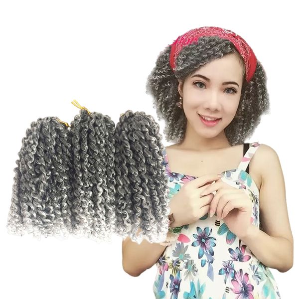 Estensioni dei capelli ombre grigi sintetici marrybob jerry curl giamaican rimbalzo uncinetto afro stravaganti all'uncinetto riccio