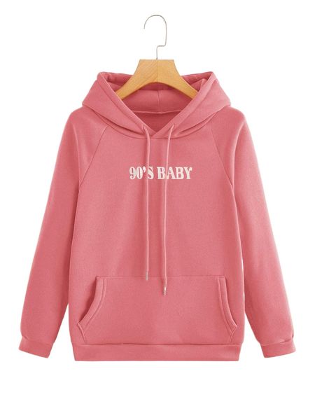 

letter graphic raglan sleeve drawstring hoodie 51vw#, Black