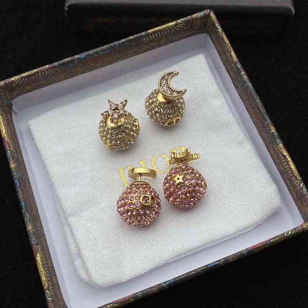 

2022 factory wholesale new di home new sweet wind ball full diamond earrings female star moon earrings g5c2, Golden