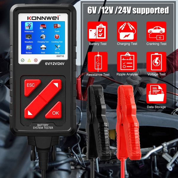 Neuer KW710 Motorrad-Auto-LKW-Batterietester 6V 12V 24V Batterieanalysator 100 bis 2000 CCA Ladekurbel-Testwerkzeuge für das Auto Schnelle Lieferung