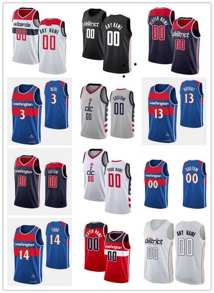 

75th custom men youth washington's wizards's 9 deni avdija 42 davis bertans 26 spencer dinwiddie 21 daniel gafford basketball jers, Black;red