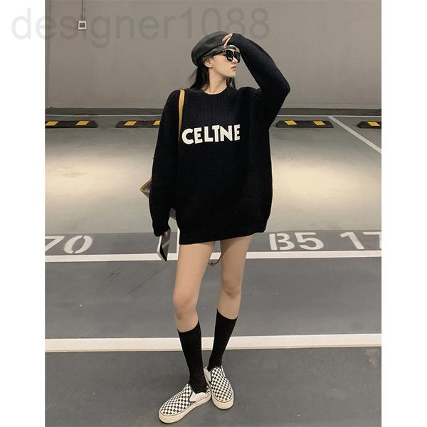 

women's knits & tees designer sweater coat female autumn winter lazy thickened loose medium length pullover design sense minority black, White