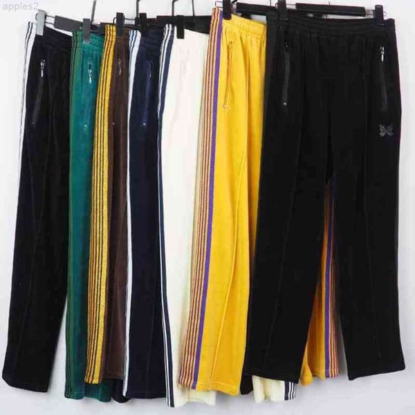 

fashion casual brand needles butterfly embroidery side stripe sweatpants clothing streetwear women's pants men trousers a2wn, Black