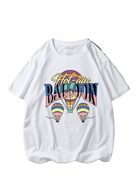 

men air balloon & letter graphic tee c9u1#, White;black