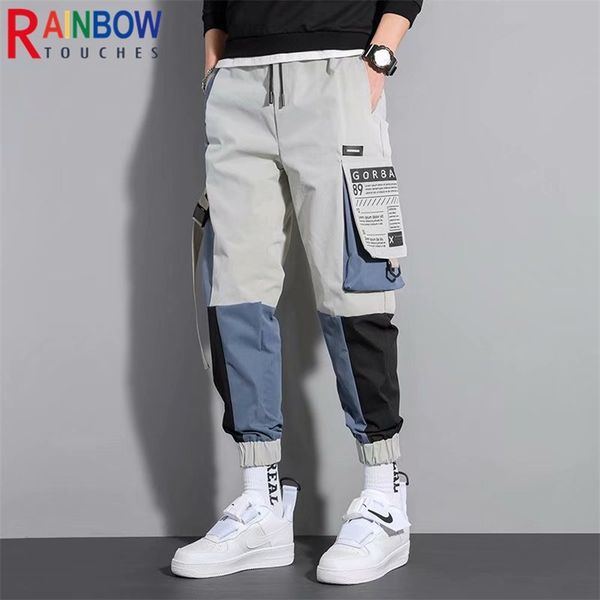

cargo pants men tooling tie feet trousers mens hippop pockets overalls fashion casual fashion joker pants cotton rainbowtouches 220706, Black