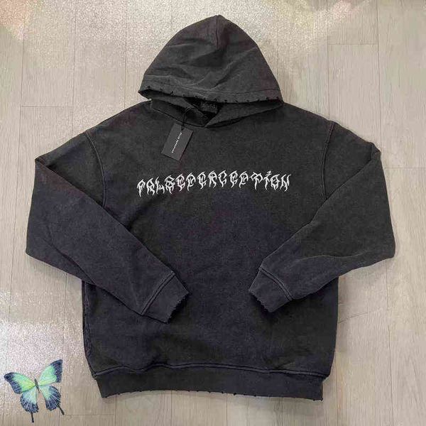 

men's hoodies sweatshirts false perception letter embroidered distressed washed cut angel print hoodie sweatshirt t220825, Black