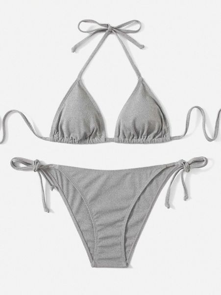 

rib halter triangle bikini swimsuit t76z#, White;black