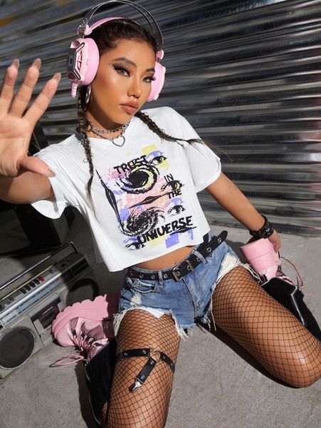 

eye print drop shoulder crop tee s0mv#, White