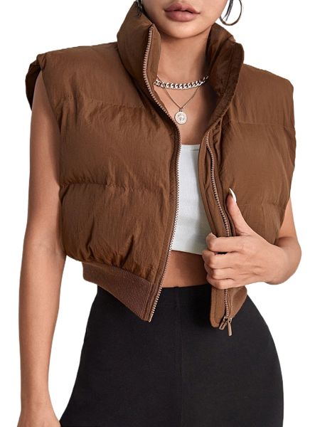 

zip up puffer vest coat r6yg#, Black