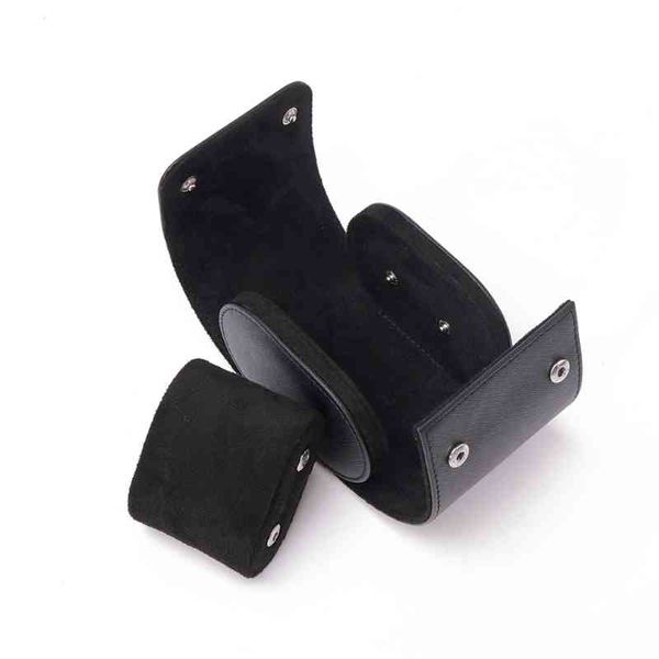 

black real leather roll single watch travel case b36d, Black;white
