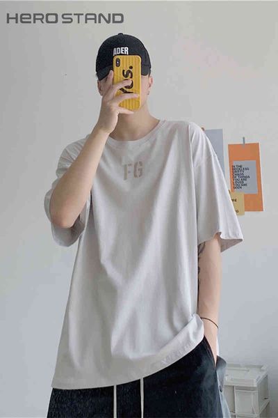 

summer new fog season fg rich letters flocking loose men women high street lovers short sleeve cotton t-shirt trendeuropean american fashion, White