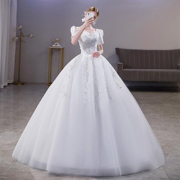 Outros vestidos de noiva Apliques de renda de miçanga de manga curta vestidos de novia 2022 Princesa em V White-deco
