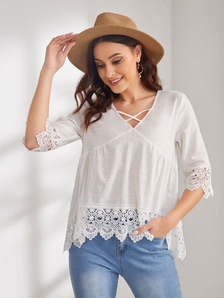 

emery rose crisscross contrast lace x13b#, White