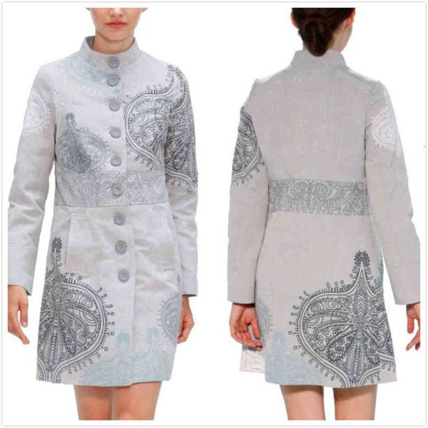 

casual dresses original foreign trade order spain d family half high collar single breasted medium long women's spring and autumn jacqu, Black;gray