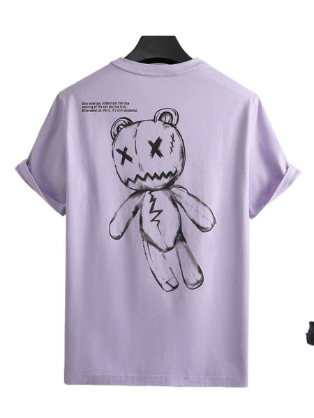 

men slogan & cartoon graphic tee 92de#, White;black