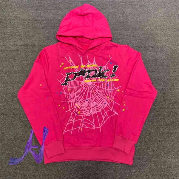 

pink sp5der 555555 hoodie men women spider web pullovers 555555 hiphop sweatshirts, Black