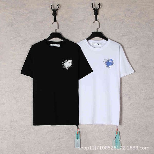 

white new line arrow printed cotton men women loose short sleeve 2022 br trend fashion design men's and women's same t-shirt, White;black