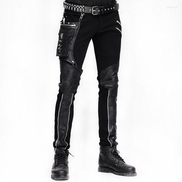 Calça masculina steampunk inverno homens longos jean gótico de cintura alta masculina preta meias marrons de streetwear para Malemen's drak22