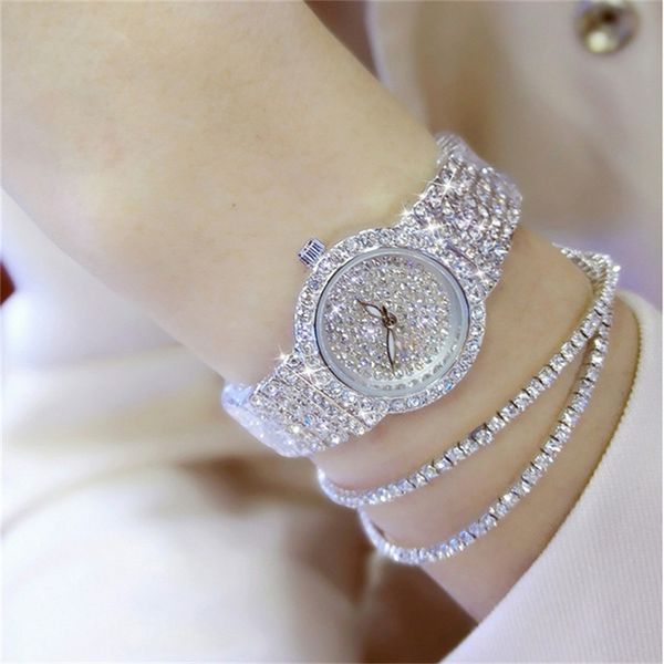 Pulseira de ouro rosa Relógio de pulseira de diamante Full Diamond Watch Lady Luxury Jewelry Watch Bling Crystal Dropshipp T200420