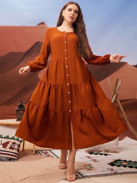 

plus lantern sleeve ruffle hem dress without belt i7fg#, Black