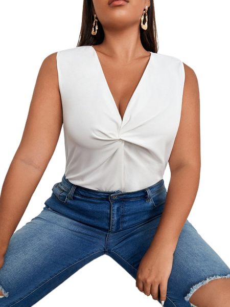 

plus twist front sleeveless blouse j8zp#, Black