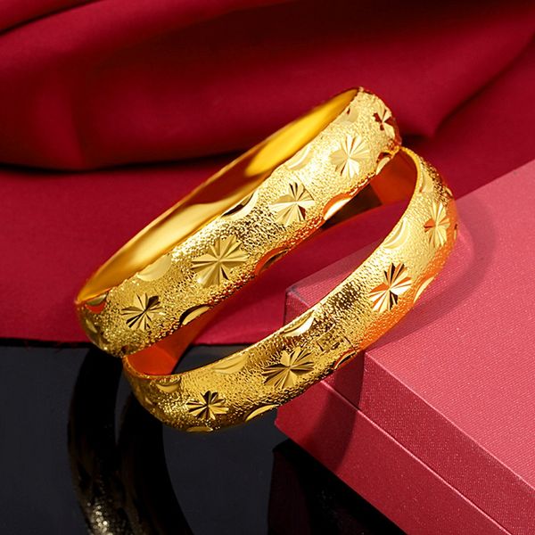 

1pcs 10mm wide women bangle star carved buckle bracelet solid 18k yellow gold filled vintage women's wedding jewelry dia 60mm, Black