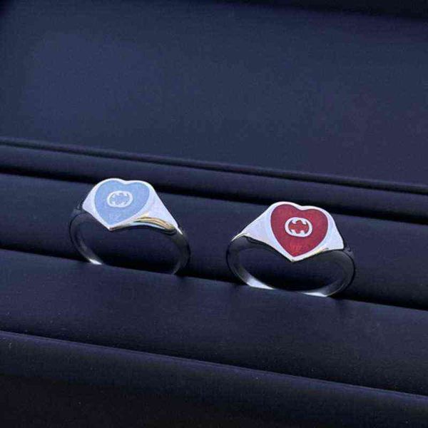 

silver red blue enamel ring fashion interlocking letter love couple pair ring