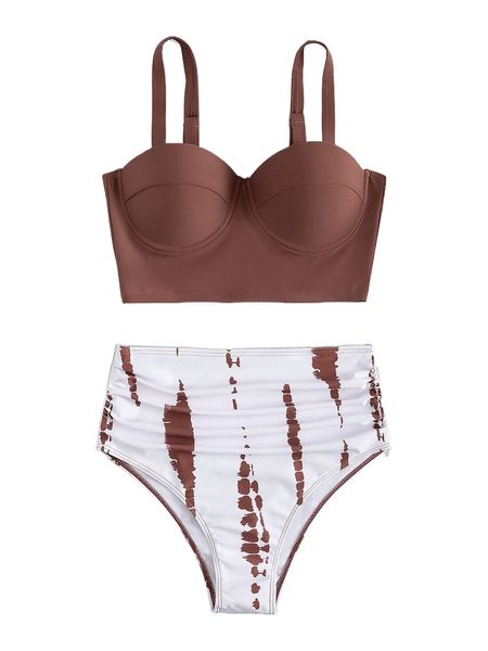 

allover print ruched push up bikini swimsuit p4q0#, White;black