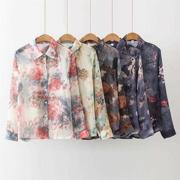 

fashion chiffon blouses floral shirts women's blouses spring summer long sleeve causal blusas mujer 210702, White