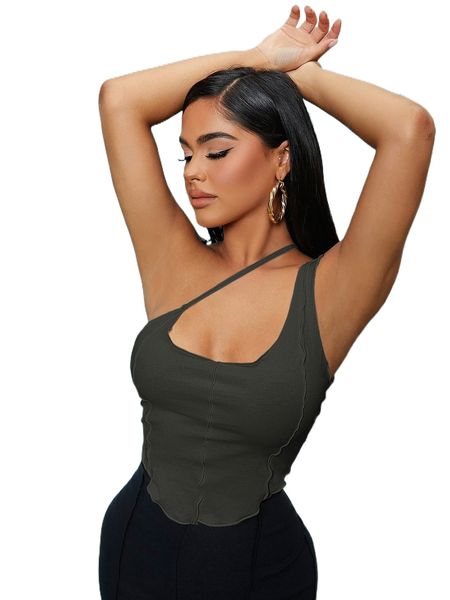 

sxy solid one shoulder crop m1mi#, White