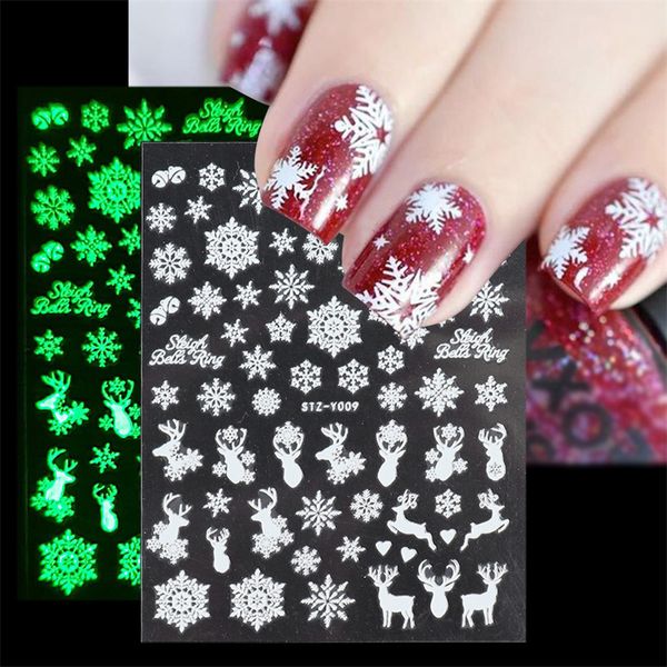 Leuchtende Weihnachten Nail Art Aufkleber 3D selbstklebende Winter Maniküre Tipps Beauty Nails Dekore