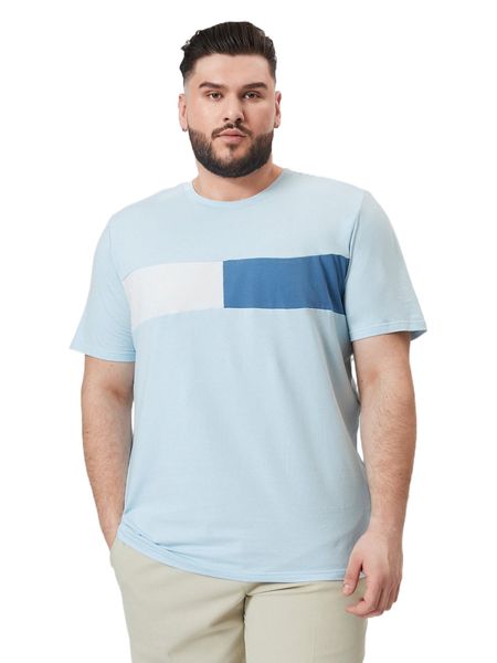 

extended sizes men colorblock round neck tee o1jc#, White;black