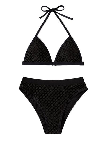 

solid halter triangle bikini swimsuit k9ab#, White;black