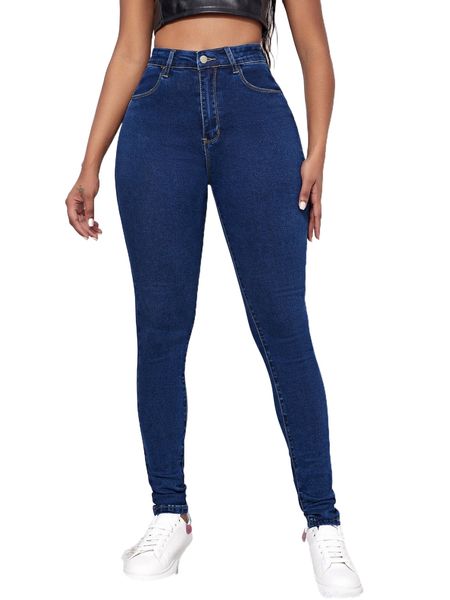 

sxy high waist slant pocket skinny jeans y7wf#, Blue