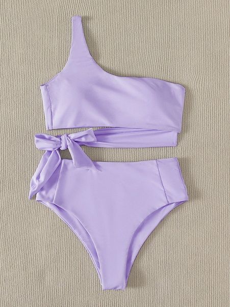 

knot one shoulder bikini swimsuit e4bd#, White;black