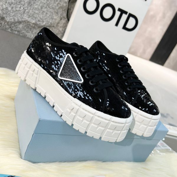 

designer sneakers double wheel casual shoes nylon gabardine sneaker classic canvas platform shoe fashion stylist trainers solid, Black