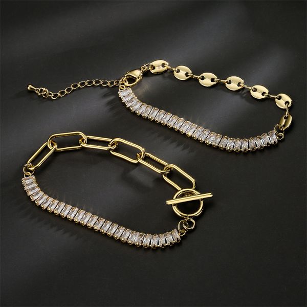 

white zircon chain bracelet gold plated copper jewelry for women gift, Black