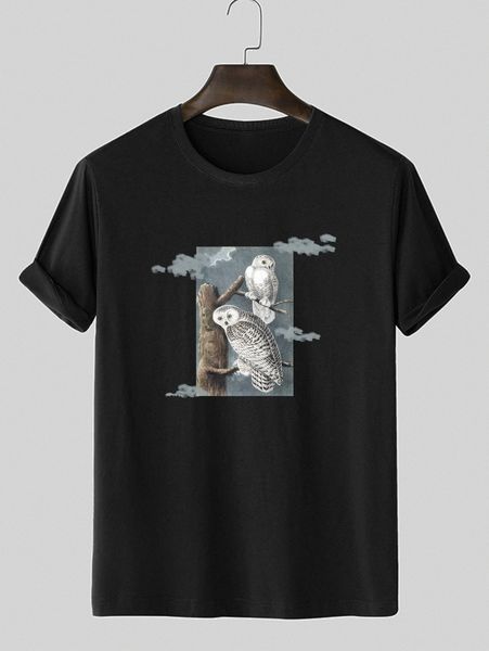 

men clouds & owl print tee e6ms#, White;black