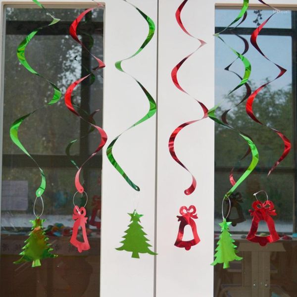 Decorazioni natalizie 6 pezzi Giorno Fascino a spirale Campane rosse Decorazione alce Fiocco di neve bianco Ricciolo Tirare Decorazioni da appendere per festeNatale