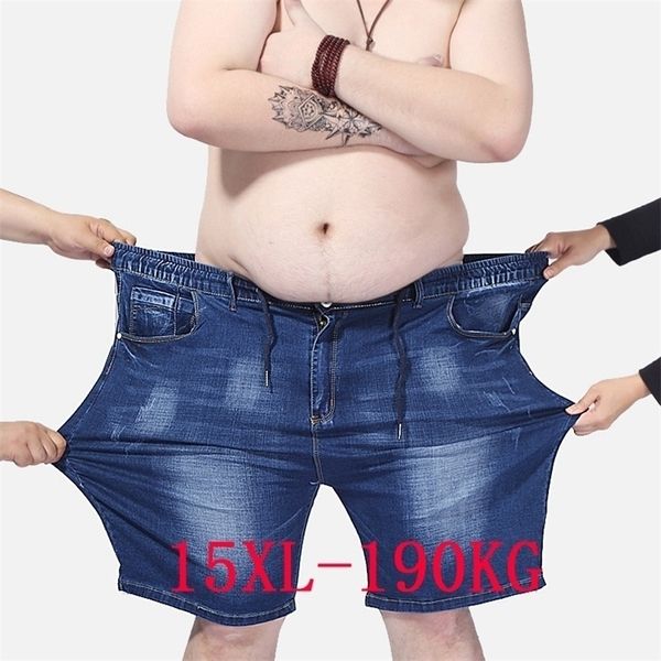 Plus Size Men's Denim Shorts mais 12xl 13XL 14xl Calças de verão Estiramento em linha reta 54 56 58 60 jeans Blue Grande 220328