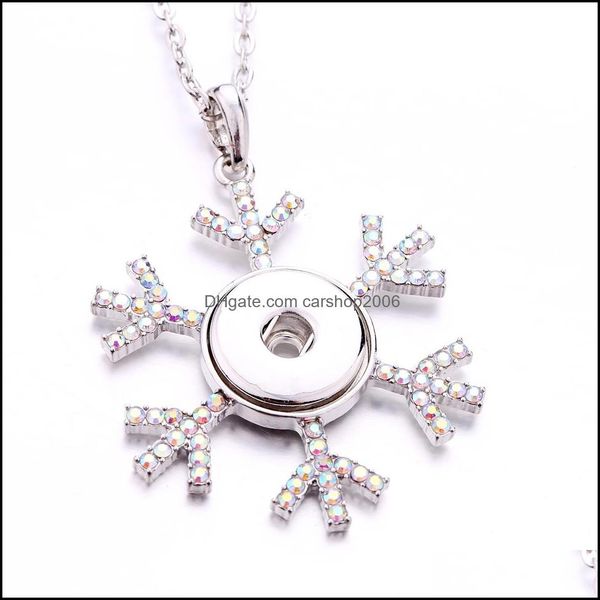 

pendant necklaces pendants jewelry fashion snowflake crystal snap button necklace 18mm ginger snaps buttons charms for women drop delivery, Silver