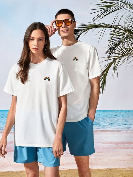 

men rainbow embroidered tee l9nd#, White;black