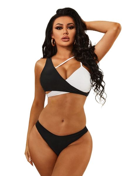 

color block cut-out bikini swimsuit m5th#, White;black