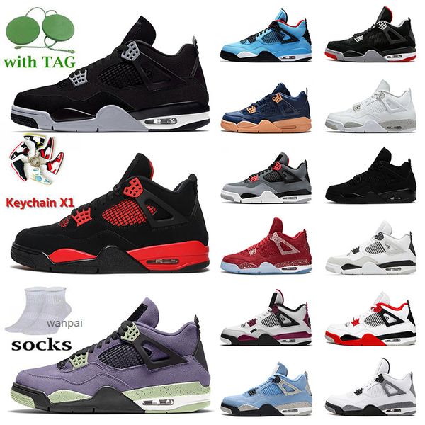 

men women basketball shoes 4s jumpman 4 black canvas canyon purple red thunder zen master university blue starfish white oreo bred trainers