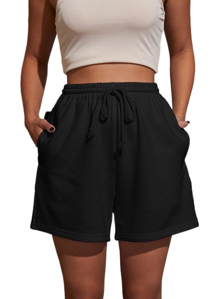 

drawstring waist solid track shorts c14g#, White;black