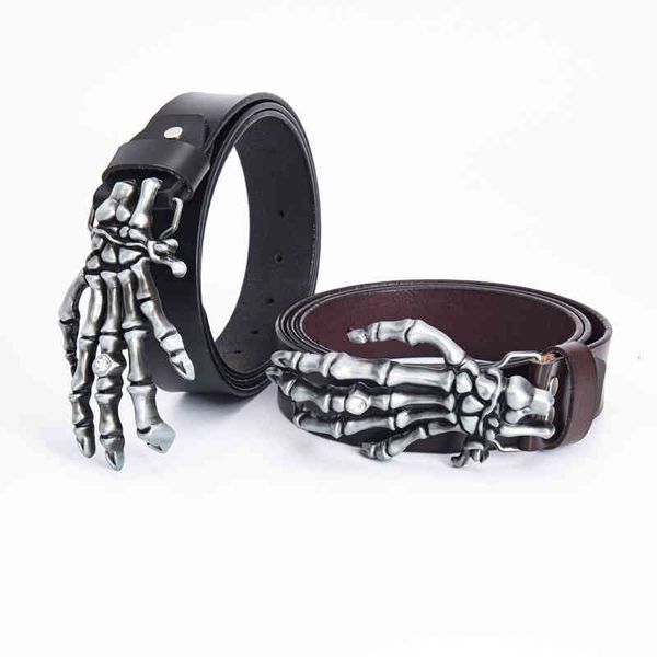 

belts men's skeleton big head claw outdoor rider personality trendy leisure fashion plate buckle, Black;brown